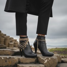 Women Gold Metal Chain Boot Bracelet Anklet Shoe Leaf Charm HANDMADE SET