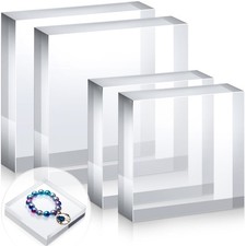 4 Pieces Acrylic Square Display Block 3 x 3 x 1 Inches, 4 x 4 x 1 Inches Clea...