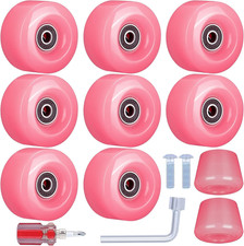 8 Pack 32mm x 58mm Roller Skate Wheels with Bearings and Toe Stoppers Pink 