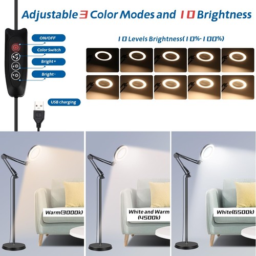 72 LED Lupe mit Licht und Ständer 10 stufenlos dimmbare LED-Schreibtischlampe - Bild 6 von 20