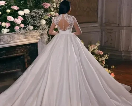 Princess Royal Ball Gown Wedding Dresses 2025High Neck Long Sleeves Bridal Gowns - Picture 3 of 10