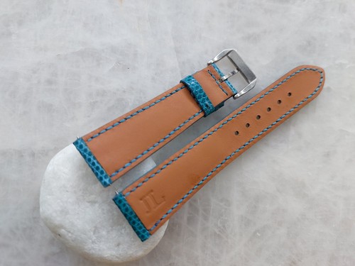 20mm/18mm Green Lizard Print Leather Watch Strap Band - Picture 3 of 4