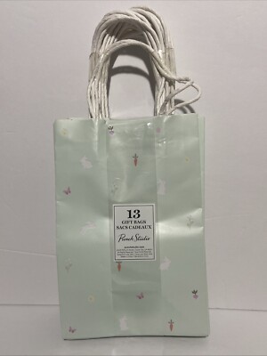 Easter Paper Gift Bags Qty 13 Soft Green Spring Theme Rabbits Flower.
