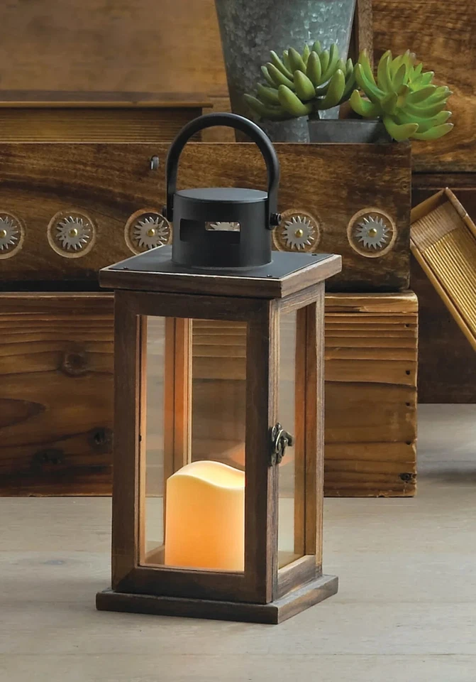 Wooden Lodge Lantern with LED Candle Light - Image 3 of 4