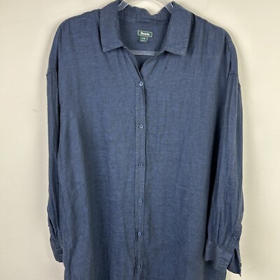 Roots Long Sleeve Linen button down shirt dress size: L | eBay