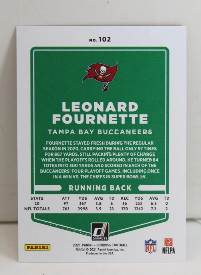 Leonard Fournette 2021 Donruss Football Gold Holo Press Proof Refractor Card#102 - Image 3 of 3