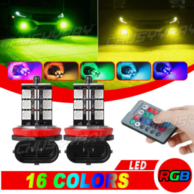 Pair LED H11 H16 Fog Light Bulbs for Honda Acura Toyota Multi-Color RGB LED