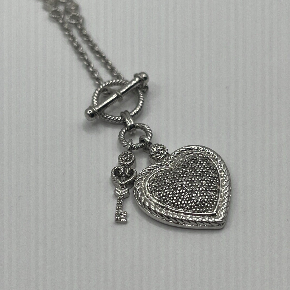 Sterling Silver Judith Jack CZ Heart Lock Key Necklace 18