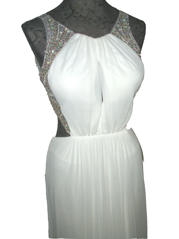 Terani Couture Jeweled Cutout Back Chiffon Mermaid Gown White $398 `Size 6` - Image 2 of 4
