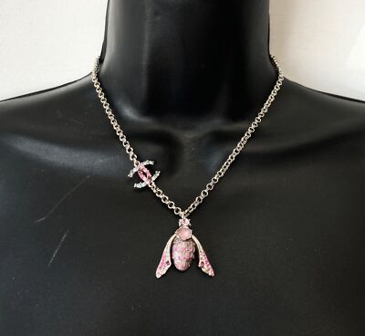 Chanel Crystal Bee Pendant Necklace NEW CHANEL Pink Purple Crystal