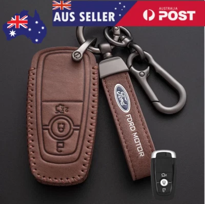 Brown Leather Key Fob Protector Cover For Ford Mustang Raptor Everest Wildtrak - image 1 of 4