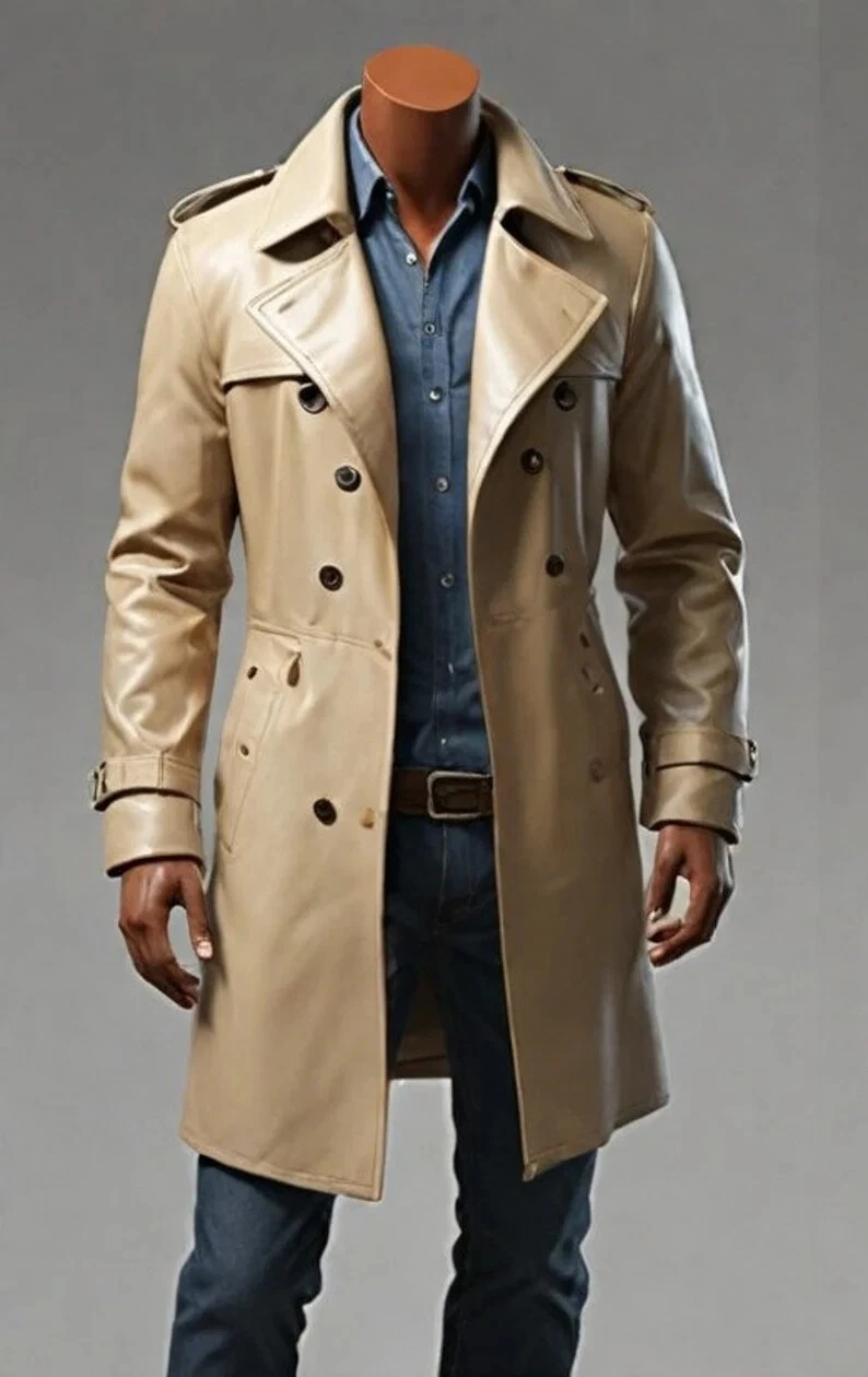 Mens Lambskin Overcoat Stylish Leather Winter Exclusive Jacket Soft Trench Coat
