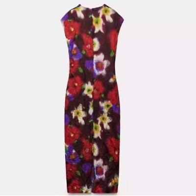 floral print midi dress zara PRINTED BELTED MIDI DRESS - Multicolored