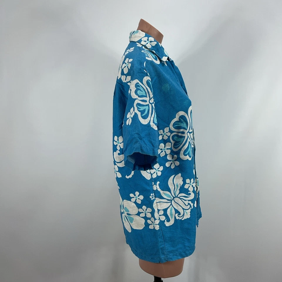 Sears Hawaii Vintage 60s 70s Hawaiian Shirt Psychedelic Blue Floral M/L - Image 4 of 4