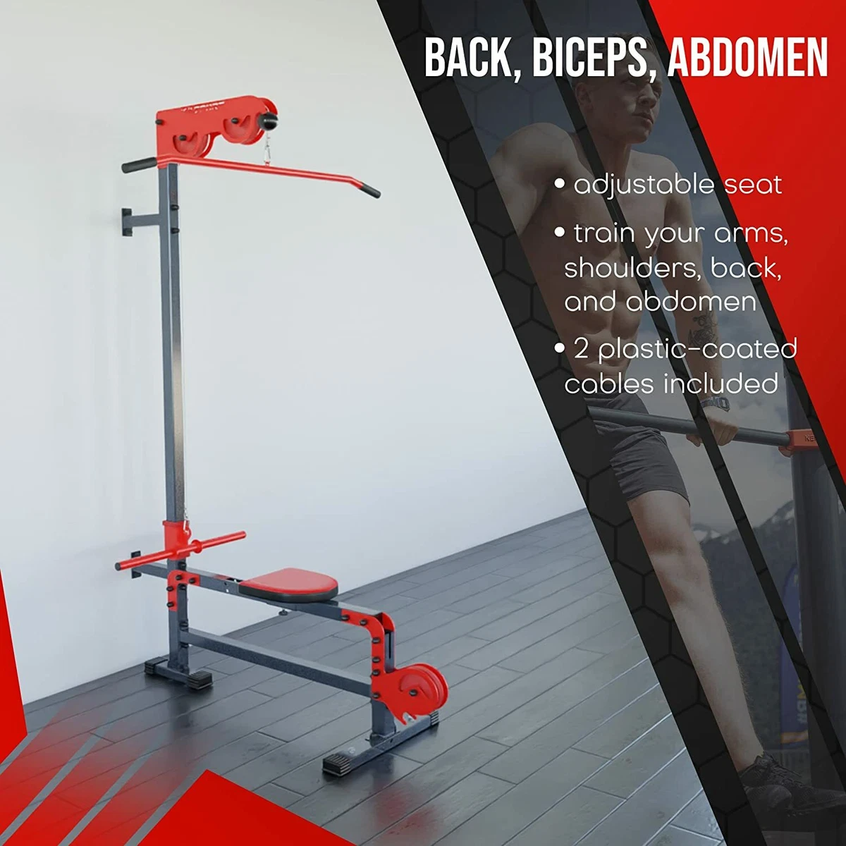 LAT PULL DOWN MACHINE WITH SEAT WALL MOUNTED MULTI GYM HOME FITNESS NEW UK