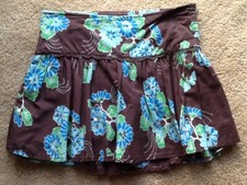 GIRLS BROWN  AQUA BLUE FLORAL LINED SKIRT WITH BUILT-IN SHORTS SZ 8 M NICE 