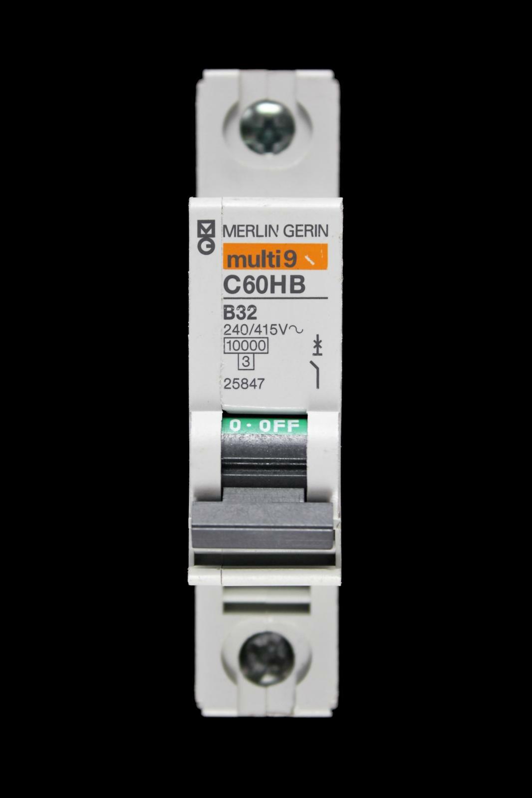 MERLIN GERIN 32 AMP CURVE B 10kA MCB CIRCUIT BREAKER 25847 C60HB MULTI9