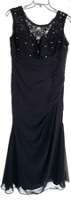 MORILEE MADELINE GARDNER Black Silver Beaded Lace Yoke Ruched Chiffon Dress 20