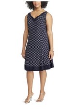 Chaps Women’s V-Neck Fit & Flare Dress Navy Polka Dot NWT Plus Sz 18W MSRP $110