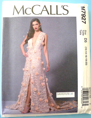 McCall's Pattern Special Occasion Wedding Gown Red Carpet Dress w/Train Sz 12-20