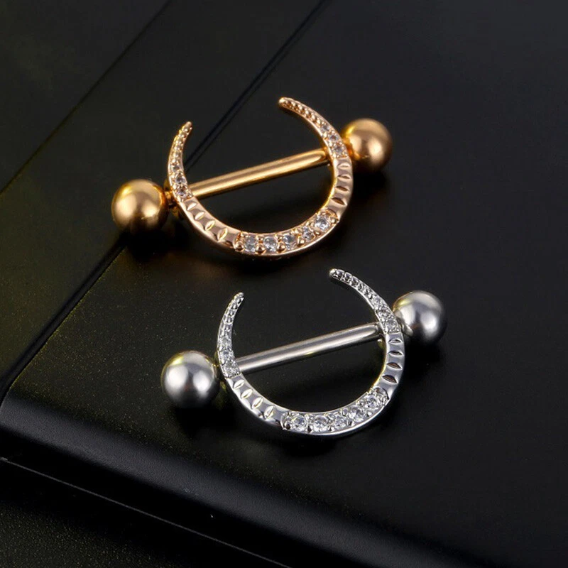 2 1X Moon U Shaped Zircon Nipple Ring Versatile Piercing Jewelry