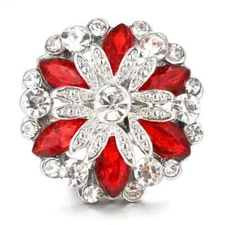 Snap Jewelry Rhinestone Flower Red Silver Base 18-20mm Ginger Charms Accessory