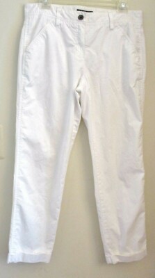 Theory Women's White Ankle Pants with Cuffs,  Adjustable Waist, Size 8