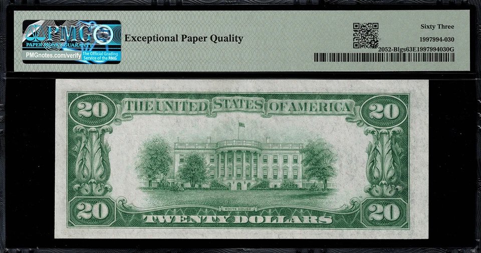 1928B $20 Federal Reserve Note New York FR.2052-B Light Green Seal - PMG 63 EPQ - Image 2 of 2