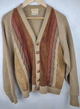 Vintage Brent Montgomery Ward Heavy Knit 2-Ply Wool Cardigan Mens Medium 60s 70s