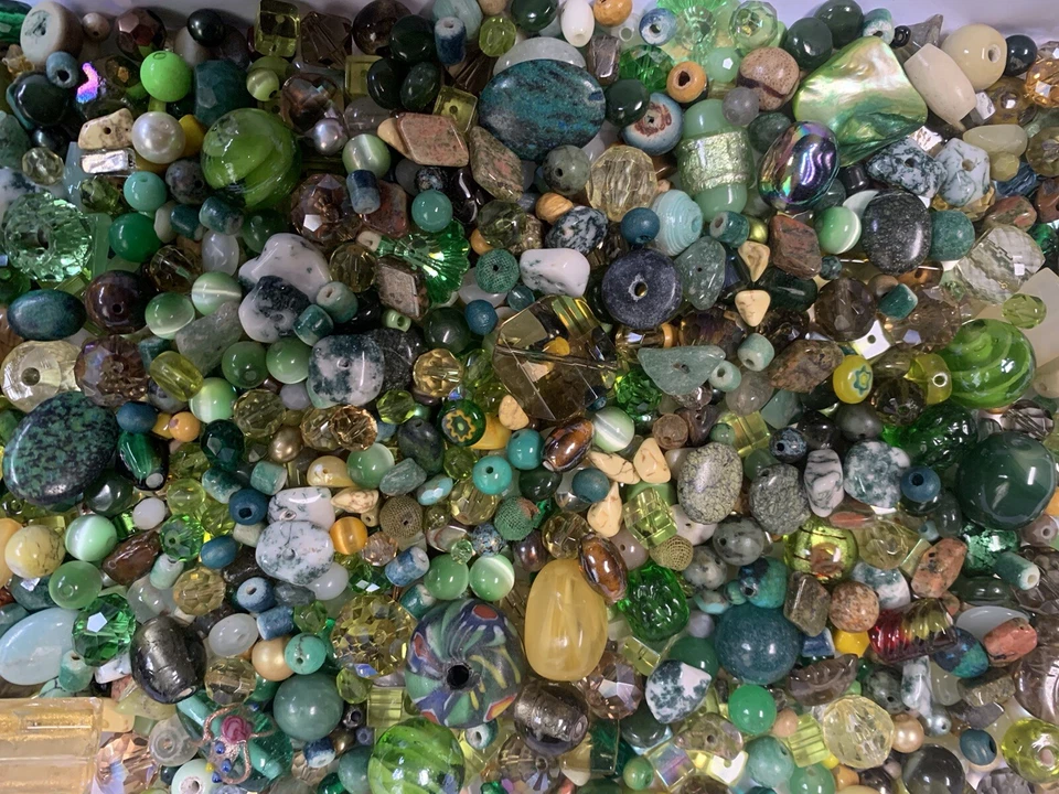 Beautiful Green/yellow Glass Bead Mix Vintage - Modern 7+ Oz( Over 350 Beads) - Image 3 of 4