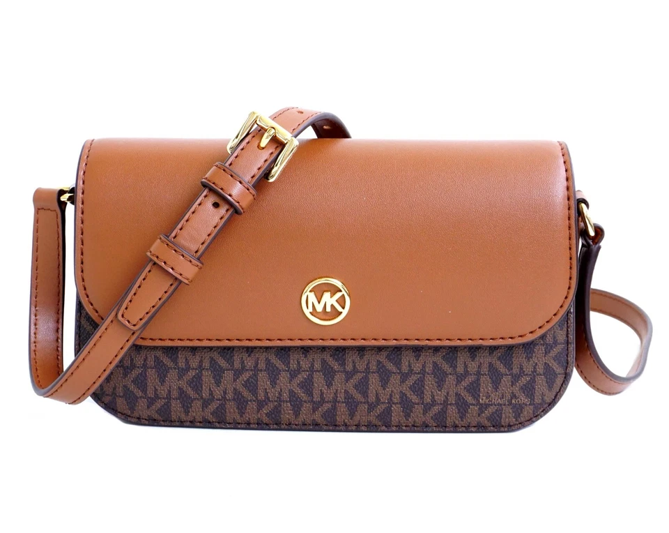 Michael Kors Sac Bandoulière Jet Set Travel SM Flap Crossbody Marron Neuf - Photo 1/4