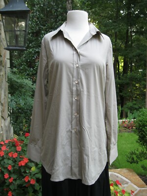 Walter Voulaz Italy Beige Cotton Stretch Button Down Shirt Top Blouse 42 EUC