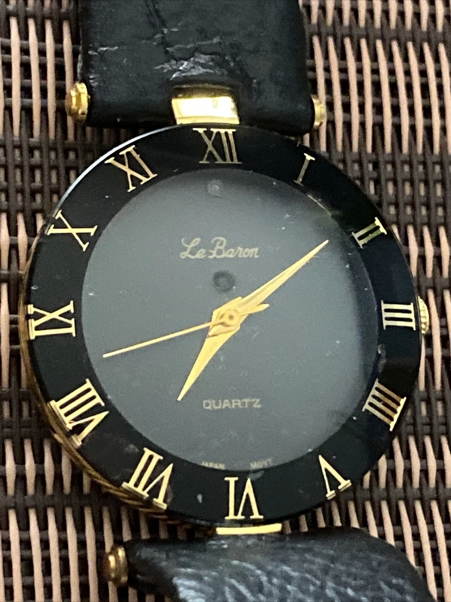 Le Baron Quartz Unisex Black Gold Tone Watch Black Strap Japan