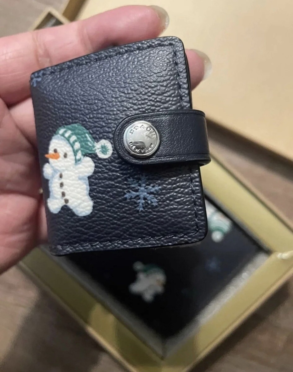 NEW Coach Boxed Snap Wallet & Picture Frame Bag Charm with Snowman