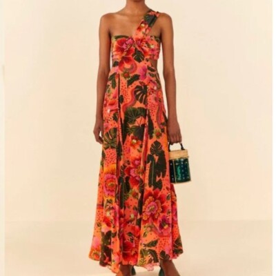 Farm Rio Orange Blooming Garden Maxi Dress - Size XL | eBay