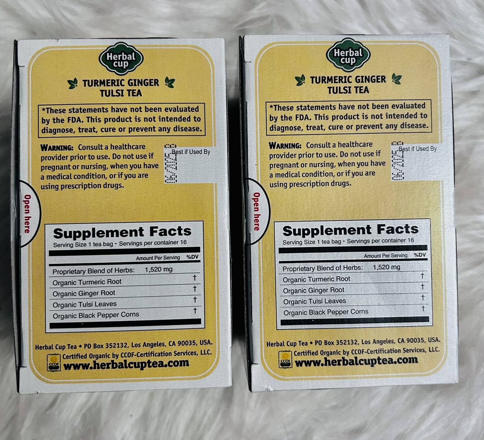 Herbal Cup Turmeric Ginger Tulsi Ayuverda Tea  No Caffeine 2x 16 Tea Bags