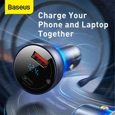 Baseus 65W PPS Car Charger USB Type C Dual Port PD QC Fast Charging For iPhone