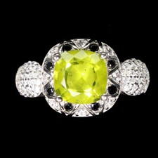 Unheated Cushion Green Peridot Black Spinel Cz 925 Sterling Silver Ring Size 8