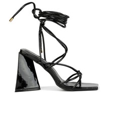 Womens Block Heeled Sandals Ladies Caged Peep Toe Slip On Ankle Tie Up Heels 3-8