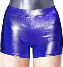 Shiny Metallic Women Shorts Culotte for Costumes Dance Club and Parties Blue , L