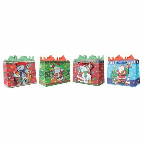 Pack of 12 Small 3D Christmas Design Gift Bags - Present Wrapping