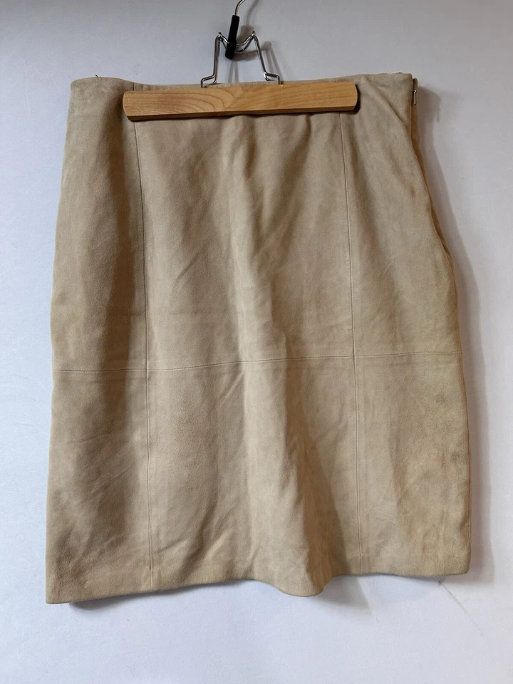 Falda Anexo Esquinero Informal Vintage Años 80 Luz Cuero Caramelo Tostado Gamuza Suave Talla 8 Foto 2 de 4