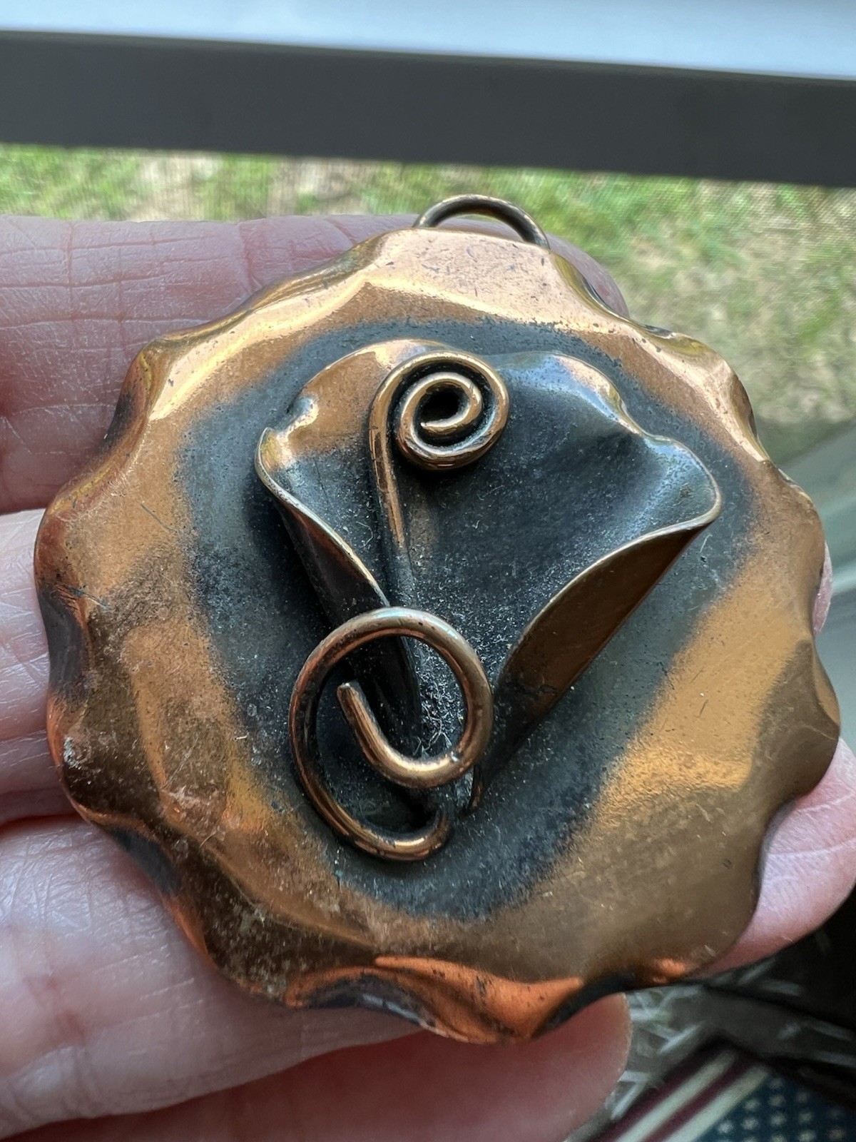 Solid Copper Signed Marshall Hand Made Pendant Vi… - image 1