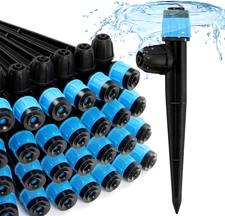 50Pcs Drip Emitters Fan Shape with Stake for 1/4" Irrigation Tubing, Adjustable