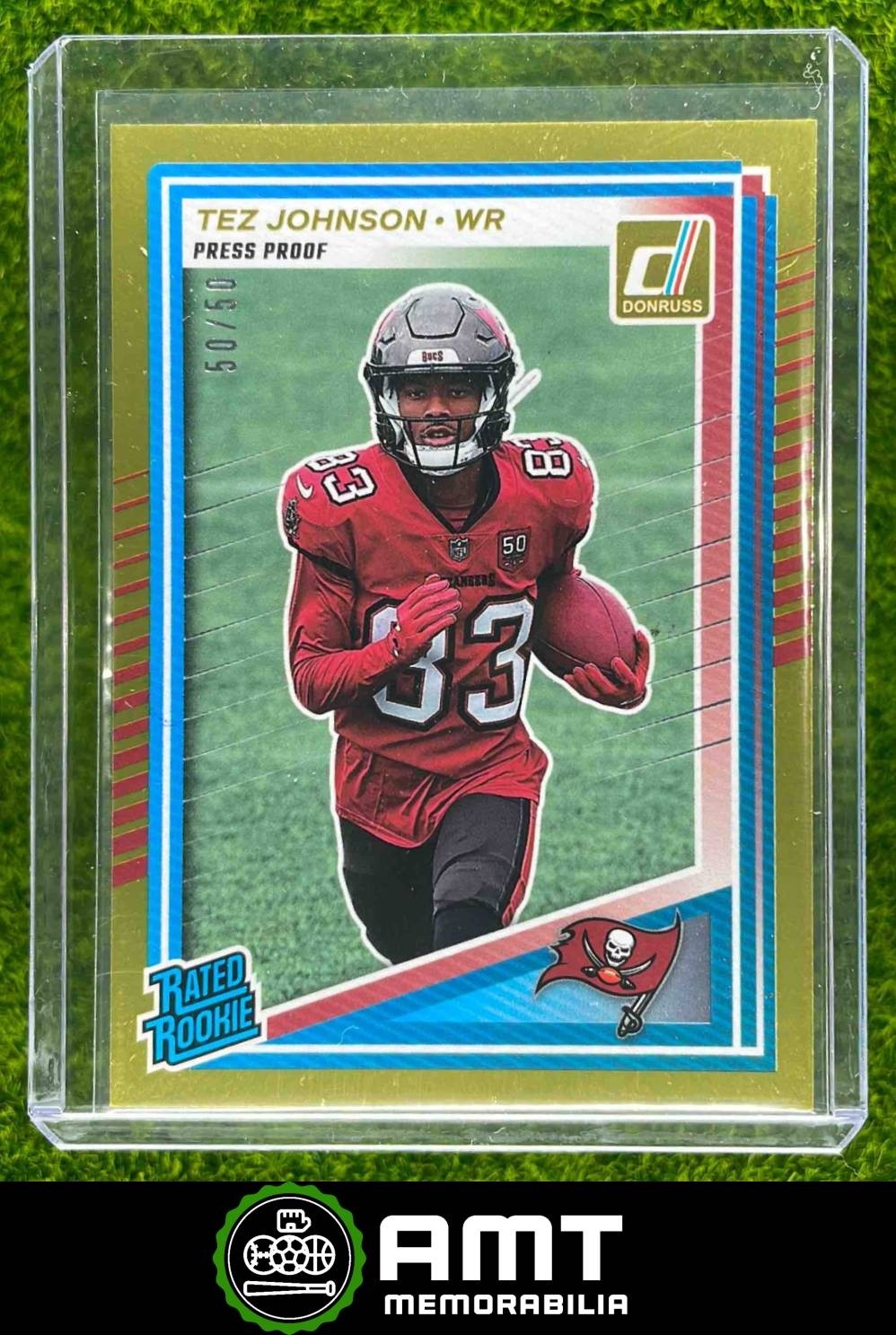 2025 Panini Donruss Tez Johnson Rated RC Press Proof Gold 50/50 Buccaneers