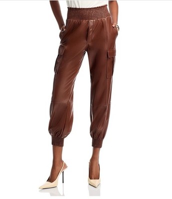 Cinq à Sept Lite Faux Leather Pants Brown Size Large Jogger Capri L Brand New