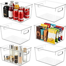 6 Pack Clear Plastic Storage Bins, Kitchen Pantry Organizer Large