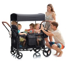 Stroller Wagon for 4 Kids,2Removable Seats,5-Point Harnesses,Canopy,Snack Tray