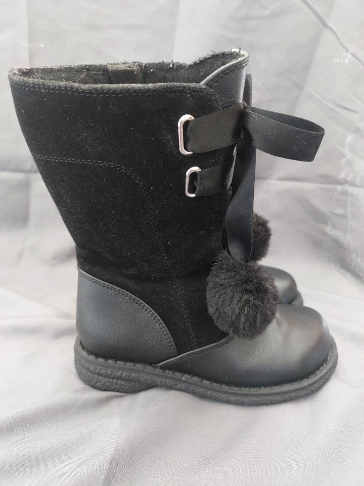 Zapatos Rachel Niñas Pequeñas Botas Negras Piel Sintética Pompones Cremallera Talla 8M Foto 2 de 4