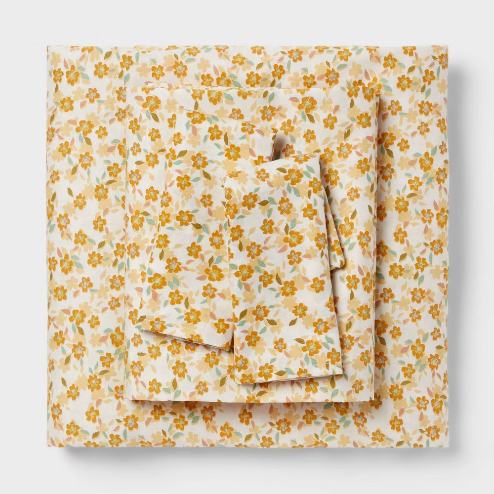 Full Cotton Blend Sateen Sheet Set Yellow Floral - Room Essentials 2690₽